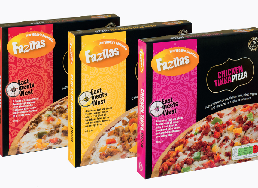 fazilas frozen pizza boxes packaging design by red chilli design