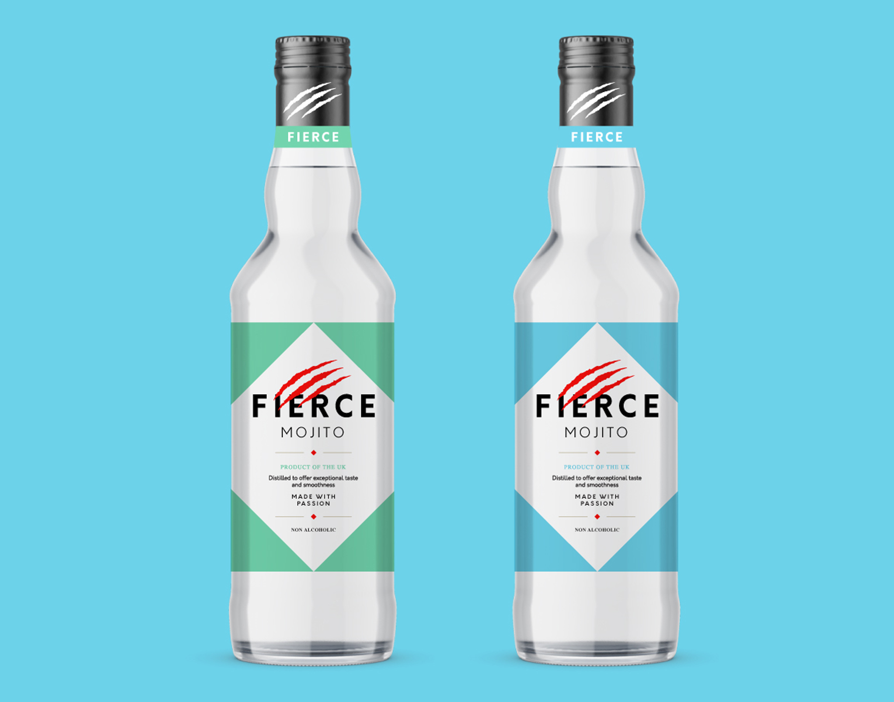 fierce mojito alcohol free drink packaging label design by red chilli design